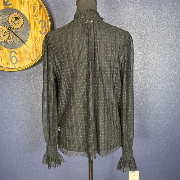 1. State Smocked Sheer Dot Top, Black, Estimated size large - Picture 3 of 6